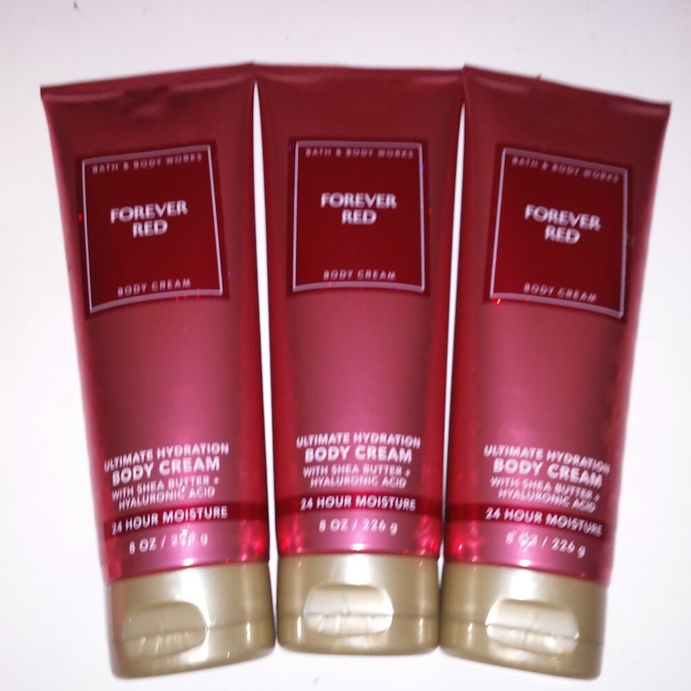 Set of 3 Bath and Body Works Cream Lotion Forever Red Ultimate Hydration Shea Bu - Picture 8 of 12